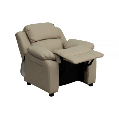 BLNK Charlie Deluxe Vinyl Padded Contemporary Kids Recliner with Storage Arms - Beige