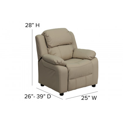 BLNK Charlie Deluxe Vinyl Padded Contemporary Kids Recliner with Storage Arms - Beige