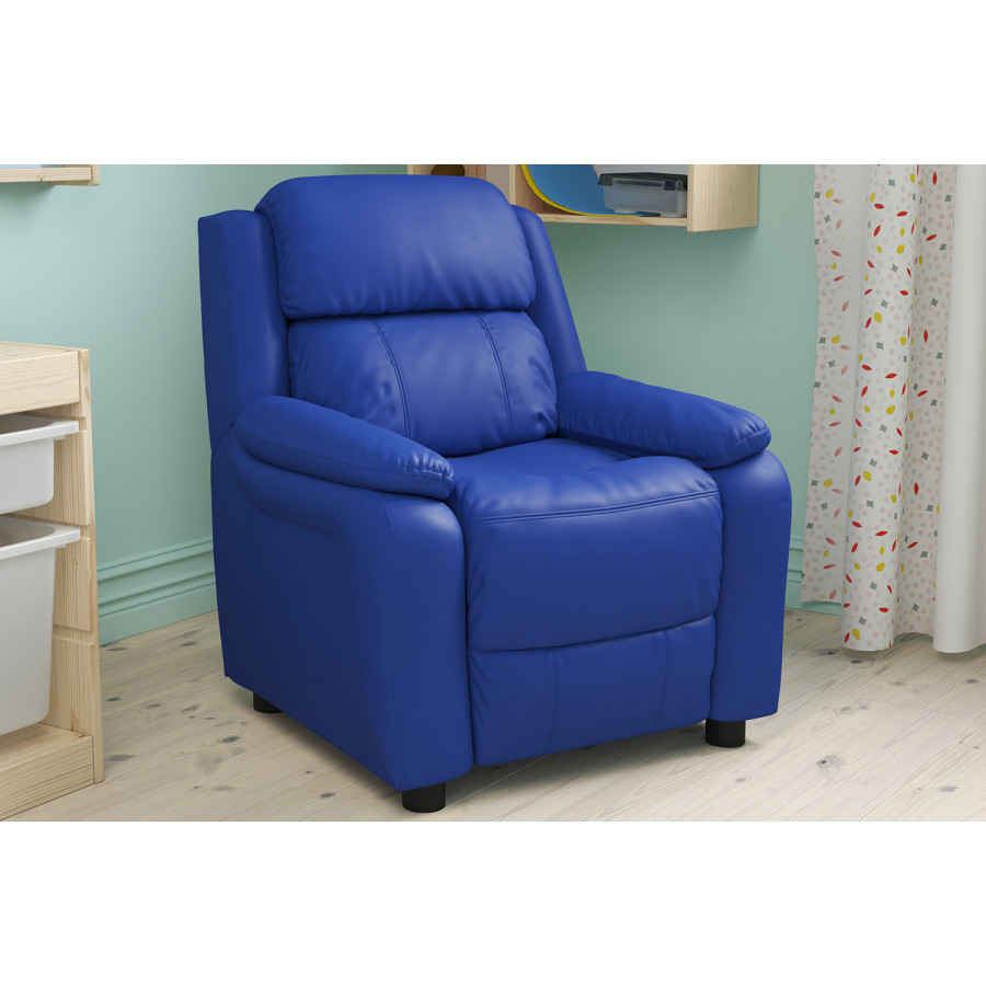 BLNK Charlie Deluxe Vinyl Padded Contemporary Kids Recliner with Storage Arms - Blue