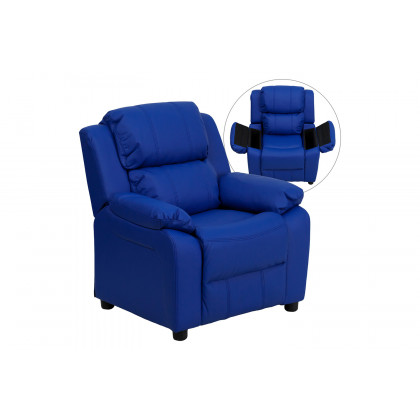 BLNK Charlie Deluxe Vinyl Padded Contemporary Kids Recliner with Storage Arms - Blue