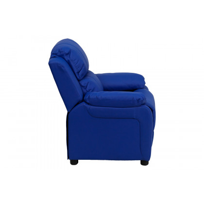 BLNK Charlie Deluxe Vinyl Padded Contemporary Kids Recliner with Storage Arms - Blue