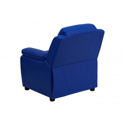 BLNK Charlie Deluxe Vinyl Padded Contemporary Kids Recliner with Storage Arms - Blue