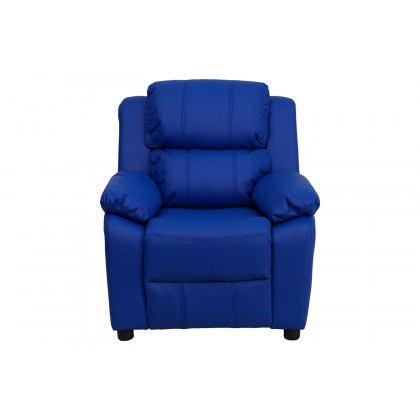 BLNK Charlie Deluxe Vinyl Padded Contemporary Kids Recliner with Storage Arms - Blue