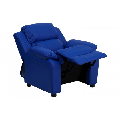 BLNK Charlie Deluxe Vinyl Padded Contemporary Kids Recliner with Storage Arms - Blue