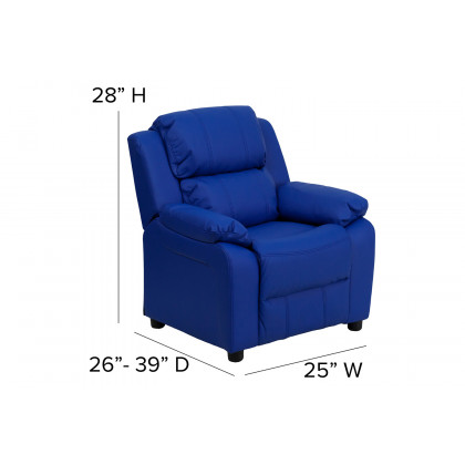 BLNK Charlie Deluxe Vinyl Padded Contemporary Kids Recliner with Storage Arms - Blue