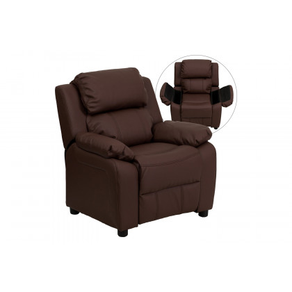 BLNK Charlie Deluxe LeatherSoft Padded Contemporary Kids Recliner with Storage Arms - Brown
