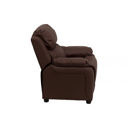 BLNK Charlie Deluxe LeatherSoft Padded Contemporary Kids Recliner with Storage Arms - Brown