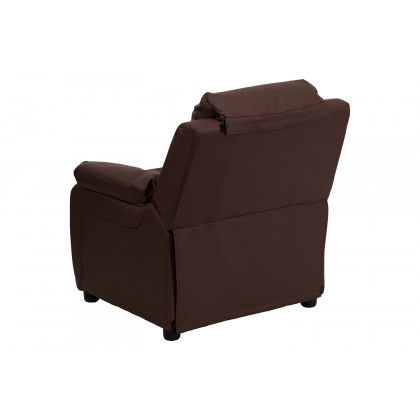 BLNK Charlie Deluxe LeatherSoft Padded Contemporary Kids Recliner with Storage Arms - Brown