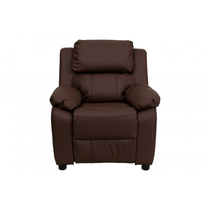 BLNK Charlie Deluxe LeatherSoft Padded Contemporary Kids Recliner with Storage Arms - Brown