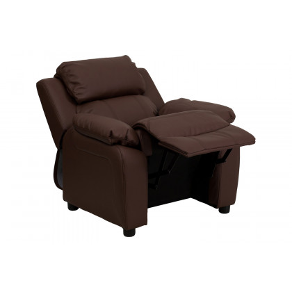 BLNK Charlie Deluxe LeatherSoft Padded Contemporary Kids Recliner with Storage Arms - Brown