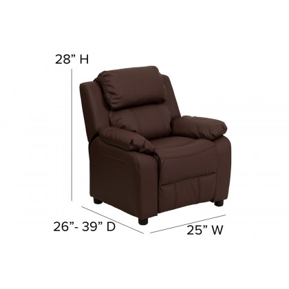 BLNK Charlie Deluxe LeatherSoft Padded Contemporary Kids Recliner with Storage Arms - Brown