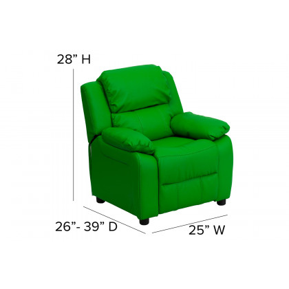 BLNK Charlie Deluxe Vinyl Padded Contemporary Kids Recliner with Storage Arms - Green