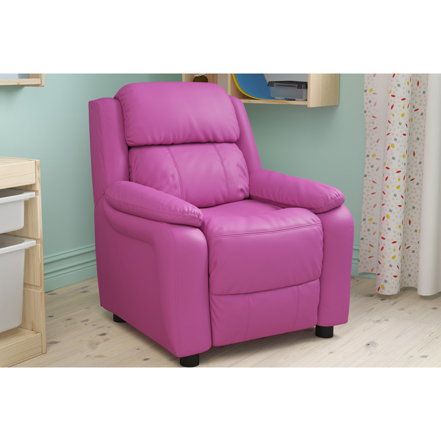 BLNK Charlie Deluxe Vinyl Padded Contemporary Kids Recliner with Storage Arms - Hot Pink
