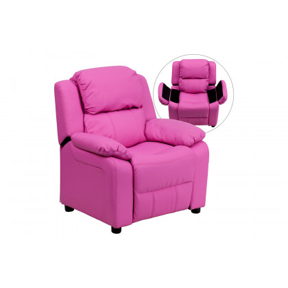 BLNK Charlie Deluxe Vinyl Padded Contemporary Kids Recliner with Storage Arms - Hot Pink
