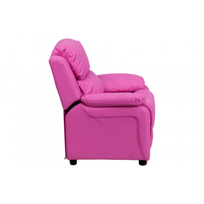 BLNK Charlie Deluxe Vinyl Padded Contemporary Kids Recliner with Storage Arms - Hot Pink
