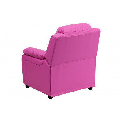 BLNK Charlie Deluxe Vinyl Padded Contemporary Kids Recliner with Storage Arms - Hot Pink