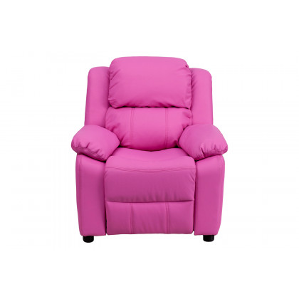 BLNK Charlie Deluxe Vinyl Padded Contemporary Kids Recliner with Storage Arms - Hot Pink