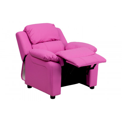 BLNK Charlie Deluxe Vinyl Padded Contemporary Kids Recliner with Storage Arms - Hot Pink