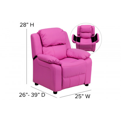 BLNK Charlie Deluxe Vinyl Padded Contemporary Kids Recliner with Storage Arms - Hot Pink