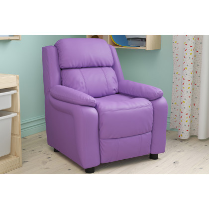 BLNK - Charlie Deluxe Vinyl Padded Contemporary Kids Recliner with Storage Arms