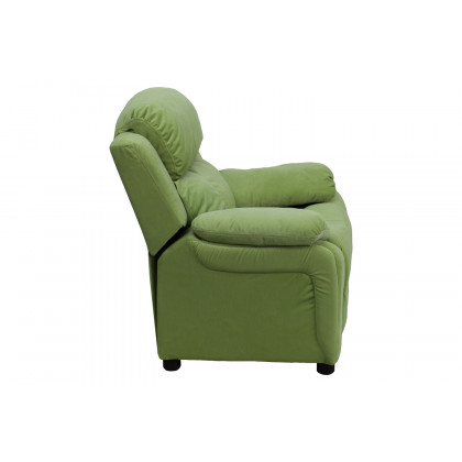 BLNK Charlie Deluxe Microfiber Padded Contemporary Kids Recliner with Storage Arms - Avocado