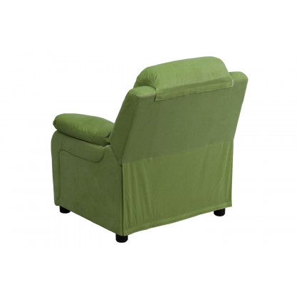 BLNK Charlie Deluxe Microfiber Padded Contemporary Kids Recliner with Storage Arms - Avocado