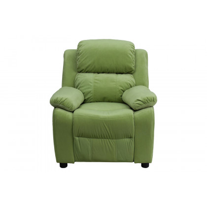 BLNK Charlie Deluxe Microfiber Padded Contemporary Kids Recliner with Storage Arms - Avocado