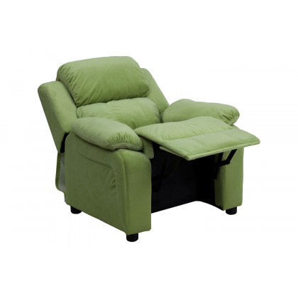 BLNK Charlie Deluxe Microfiber Padded Contemporary Kids Recliner with Storage Arms - Avocado