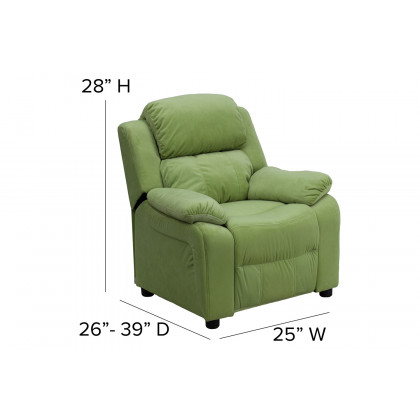 BLNK Charlie Deluxe Microfiber Padded Contemporary Kids Recliner with Storage Arms - Avocado