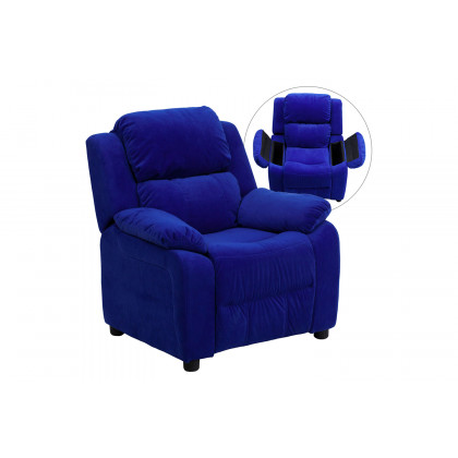 BLNK Charlie Deluxe Microfiber Padded Contemporary Kids Recliner with Storage Arms - Blue
