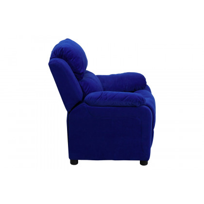 BLNK Charlie Deluxe Microfiber Padded Contemporary Kids Recliner with Storage Arms - Blue