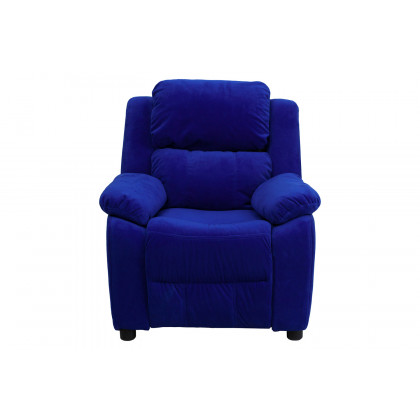 BLNK Charlie Deluxe Microfiber Padded Contemporary Kids Recliner with Storage Arms - Blue