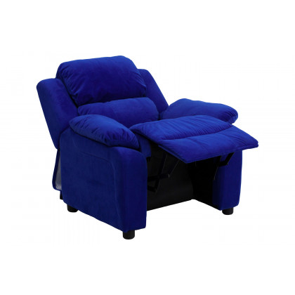 BLNK Charlie Deluxe Microfiber Padded Contemporary Kids Recliner with Storage Arms - Blue