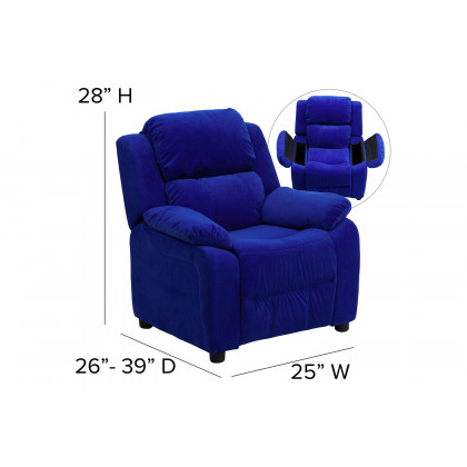 BLNK Charlie Deluxe Microfiber Padded Contemporary Kids Recliner with Storage Arms - Blue