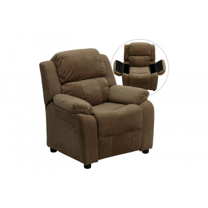 BLNK Charlie Deluxe Microfiber Padded Contemporary Kids Recliner with Storage Arms - Brown