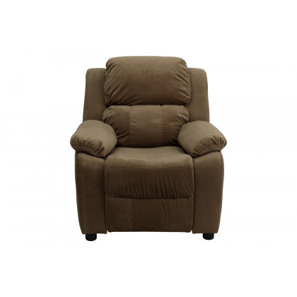 BLNK Charlie Deluxe Microfiber Padded Contemporary Kids Recliner with Storage Arms - Brown