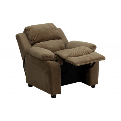 BLNK Charlie Deluxe Microfiber Padded Contemporary Kids Recliner with Storage Arms - Brown