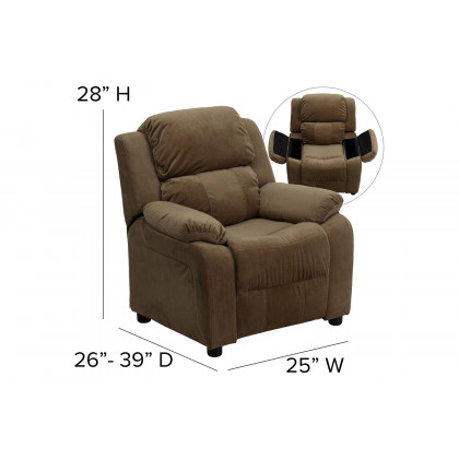 BLNK Charlie Deluxe Microfiber Padded Contemporary Kids Recliner with Storage Arms - Brown