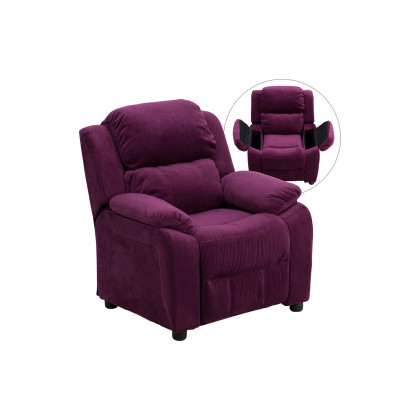 BLNK Charlie Deluxe Microfiber Padded Contemporary Kids Recliner with Storage Arms - Purple