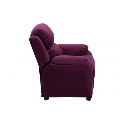 BLNK Charlie Deluxe Microfiber Padded Contemporary Kids Recliner with Storage Arms - Purple