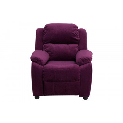 BLNK Charlie Deluxe Microfiber Padded Contemporary Kids Recliner with Storage Arms - Purple