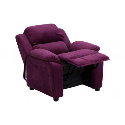 BLNK Charlie Deluxe Microfiber Padded Contemporary Kids Recliner with Storage Arms - Purple