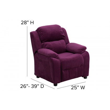 BLNK Charlie Deluxe Microfiber Padded Contemporary Kids Recliner with Storage Arms - Purple
