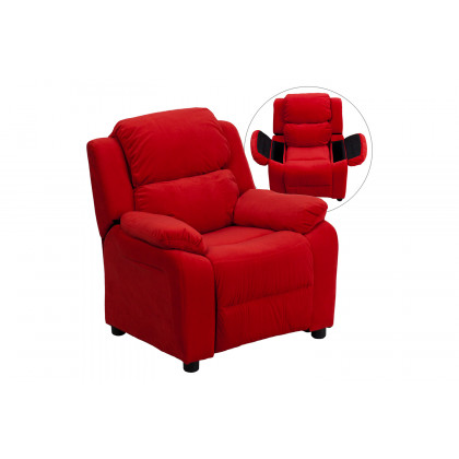 BLNK Charlie Deluxe Microfiber Padded Contemporary Kids Recliner with Storage Arms - Red