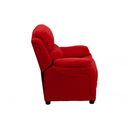 BLNK Charlie Deluxe Microfiber Padded Contemporary Kids Recliner with Storage Arms - Red
