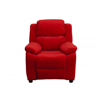 BLNK Charlie Deluxe Microfiber Padded Contemporary Kids Recliner with Storage Arms - Red