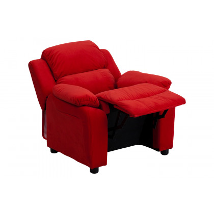 BLNK Charlie Deluxe Microfiber Padded Contemporary Kids Recliner with Storage Arms - Red