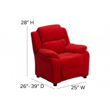 BLNK Charlie Deluxe Microfiber Padded Contemporary Kids Recliner with Storage Arms - Red