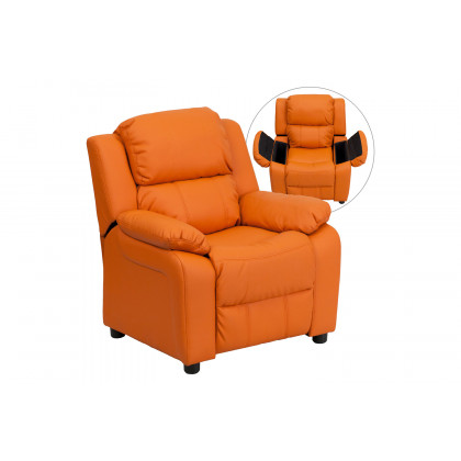 BLNK Charlie Deluxe Vinyl Padded Contemporary Kids Recliner with Storage Arms - Orange