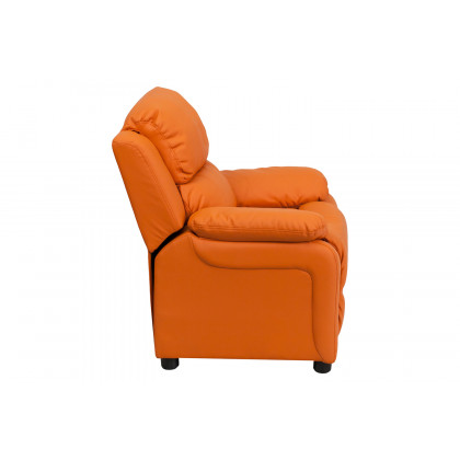 BLNK Charlie Deluxe Vinyl Padded Contemporary Kids Recliner with Storage Arms - Orange